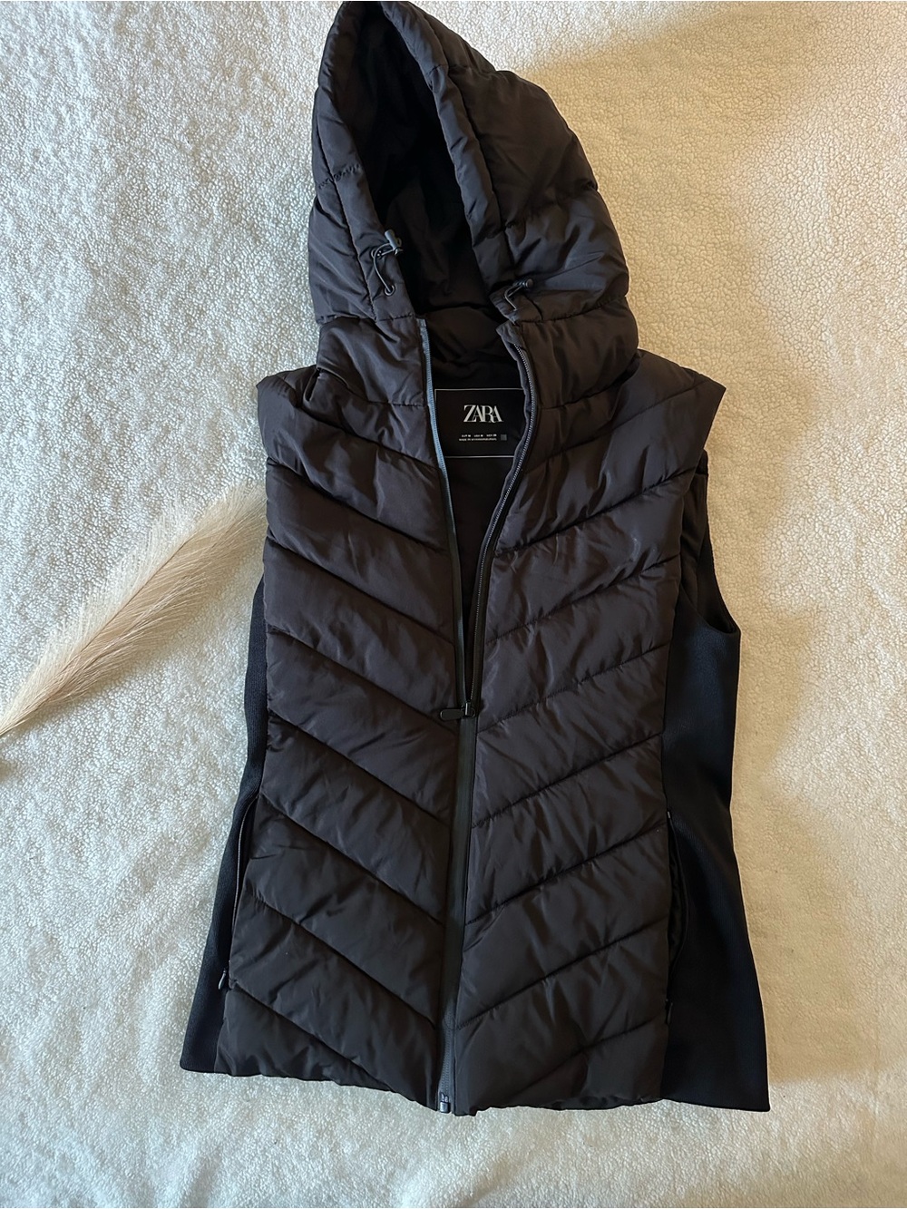 Zara Black Quilted Hooded Puffer Vest